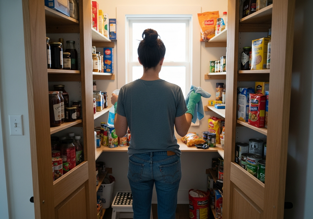 getting ready to clean the pantry