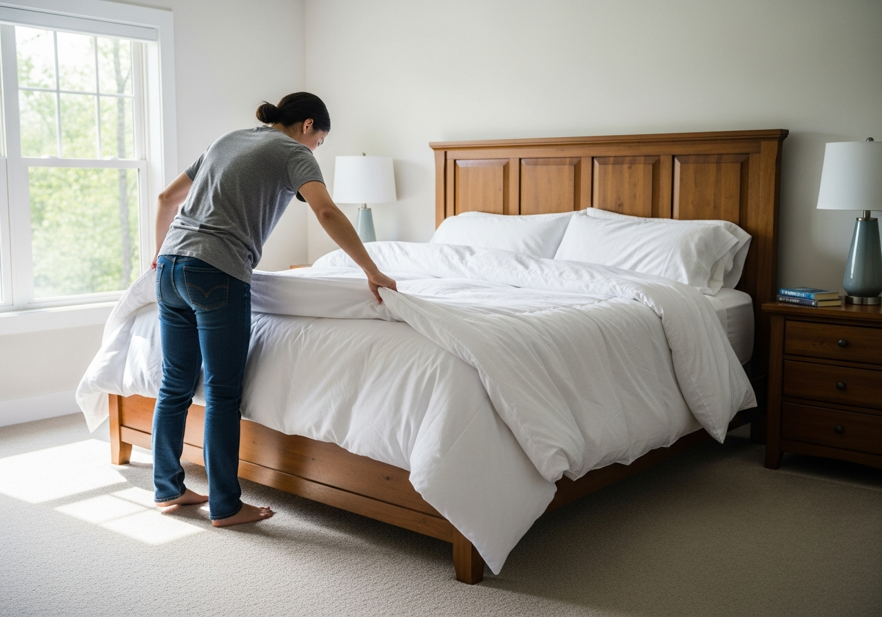 making a bedroom bed