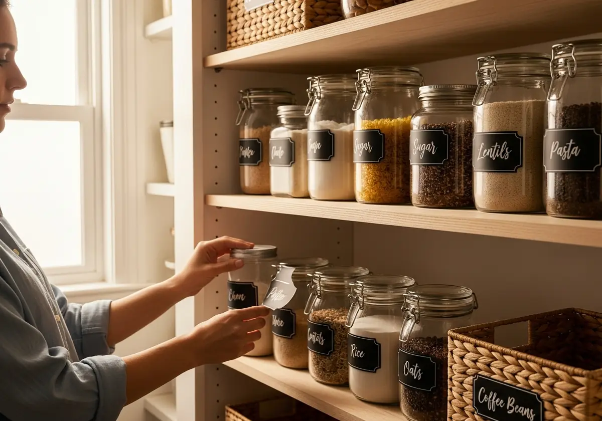 putting labels on pantry items