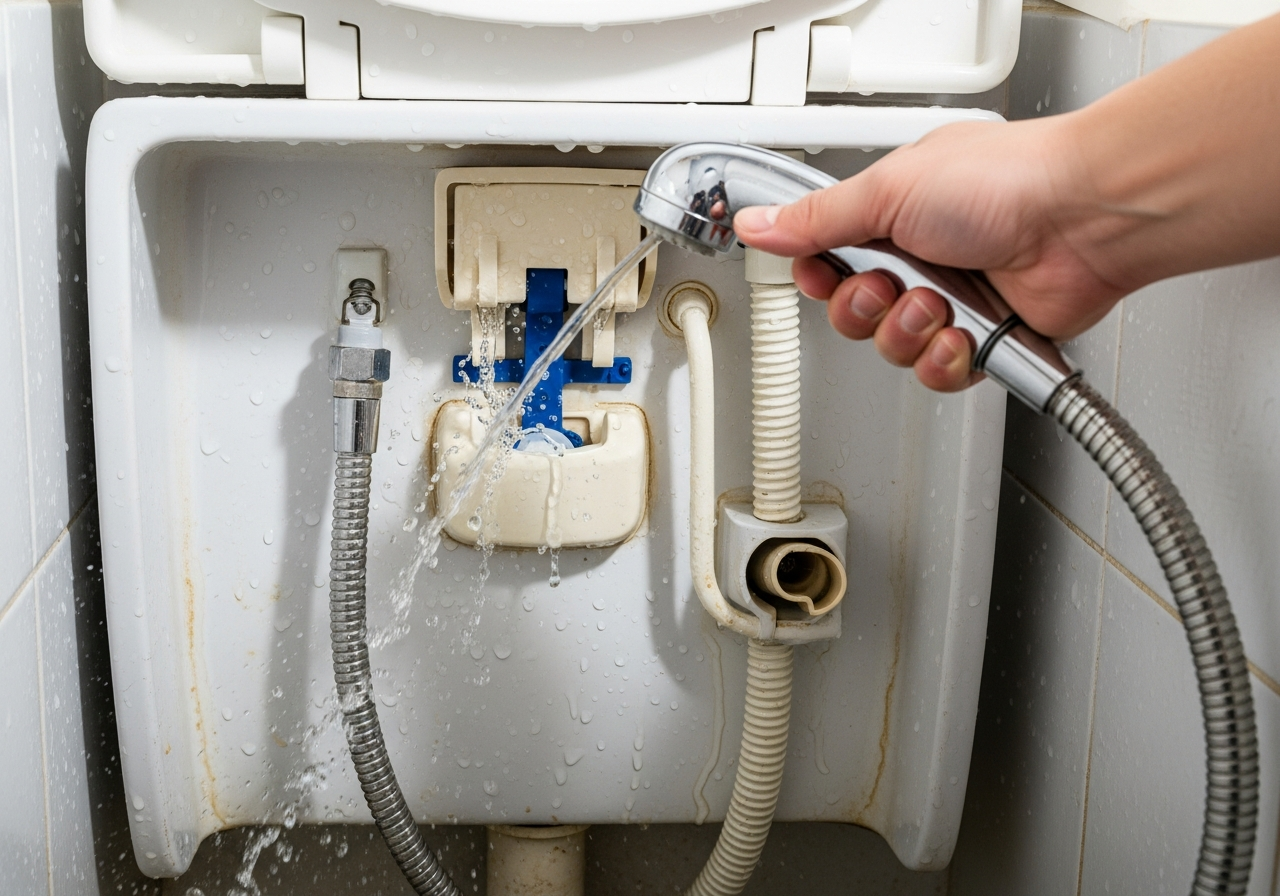 rinsing inside the toilet tank