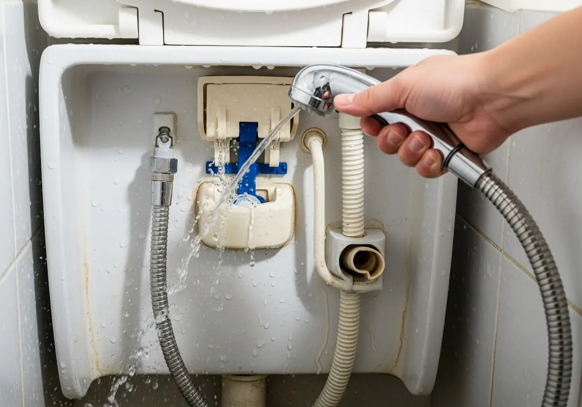 rinsing inside the toilet tank