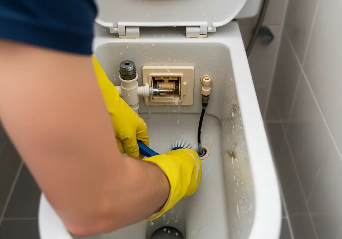 scrubbing inside toilet tank