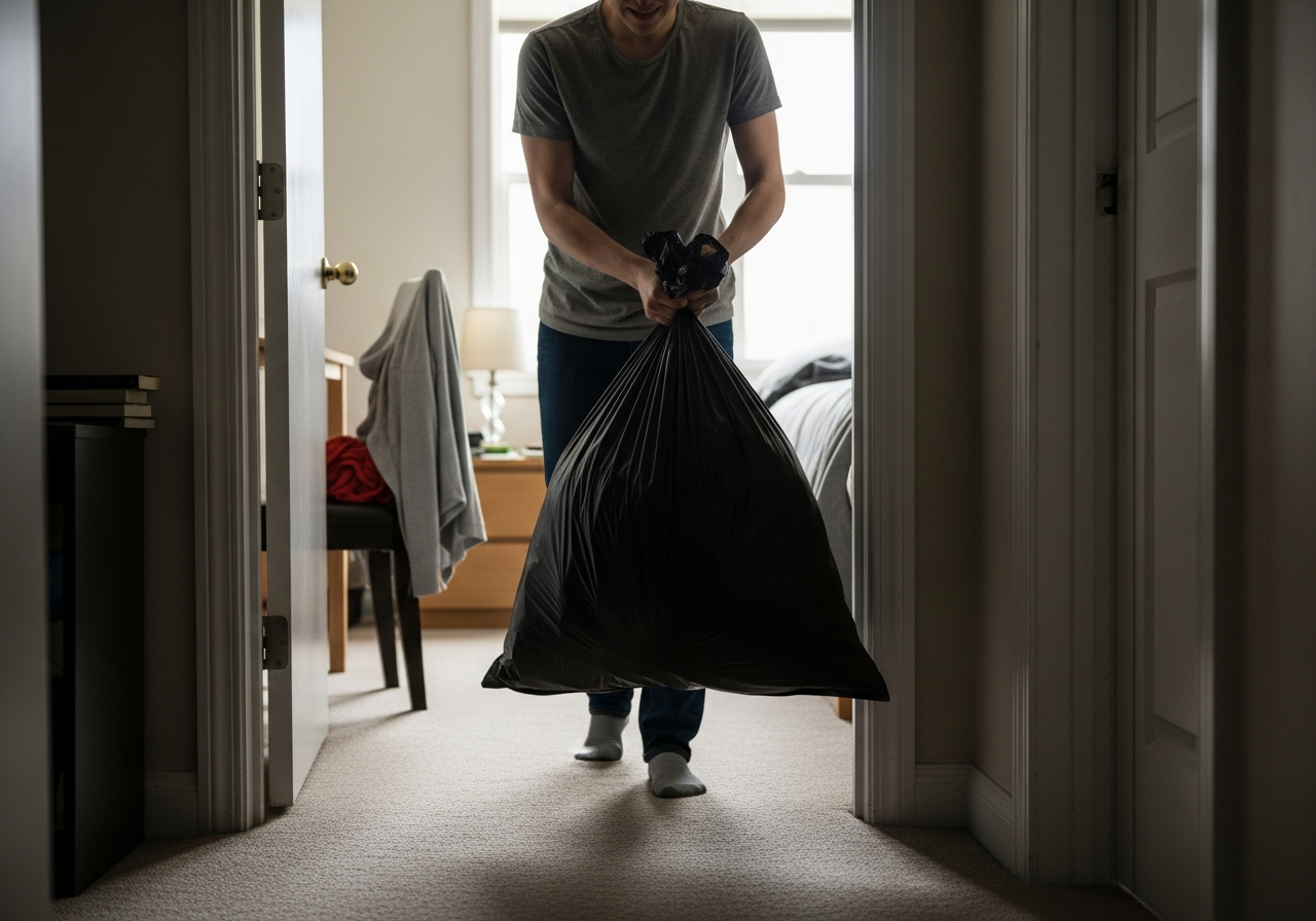 taking out the trash from the room