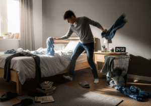 tidying the bedroom in 5 minutes