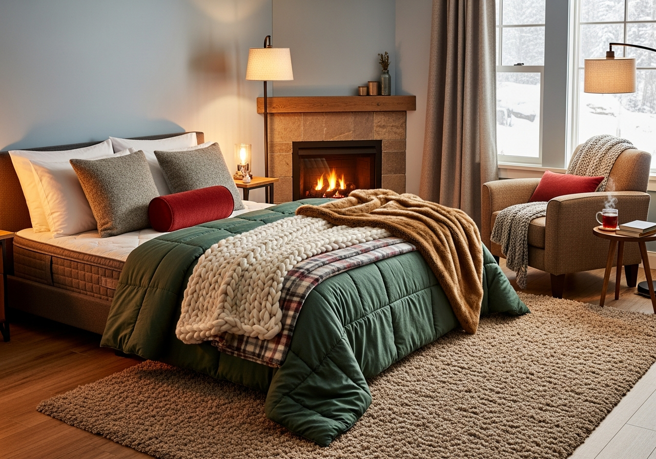 A mattress and bedding in a room suitable for spending the winter.
