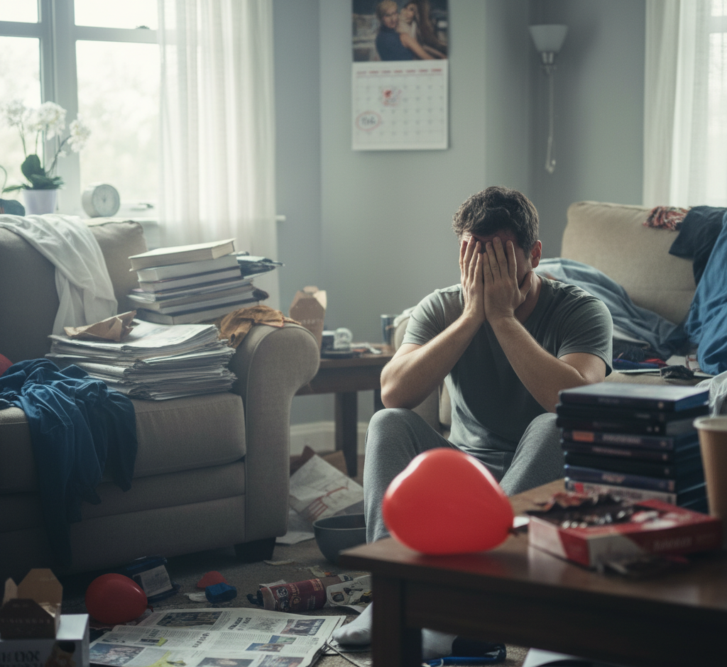 Man in despair over dirty house