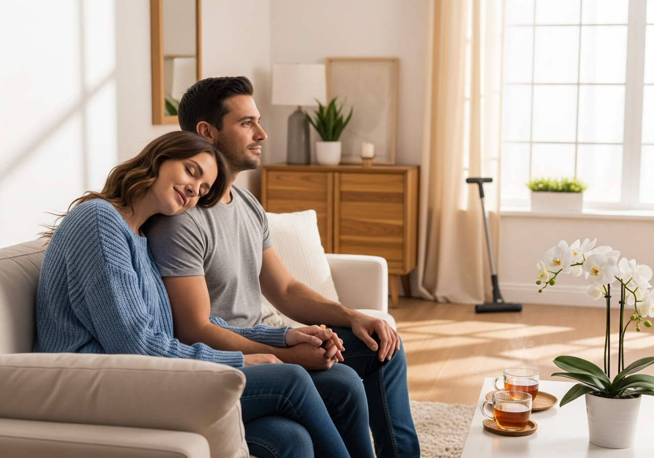 Peace of mind in a clean house, enjoying the day with my boyfriend.