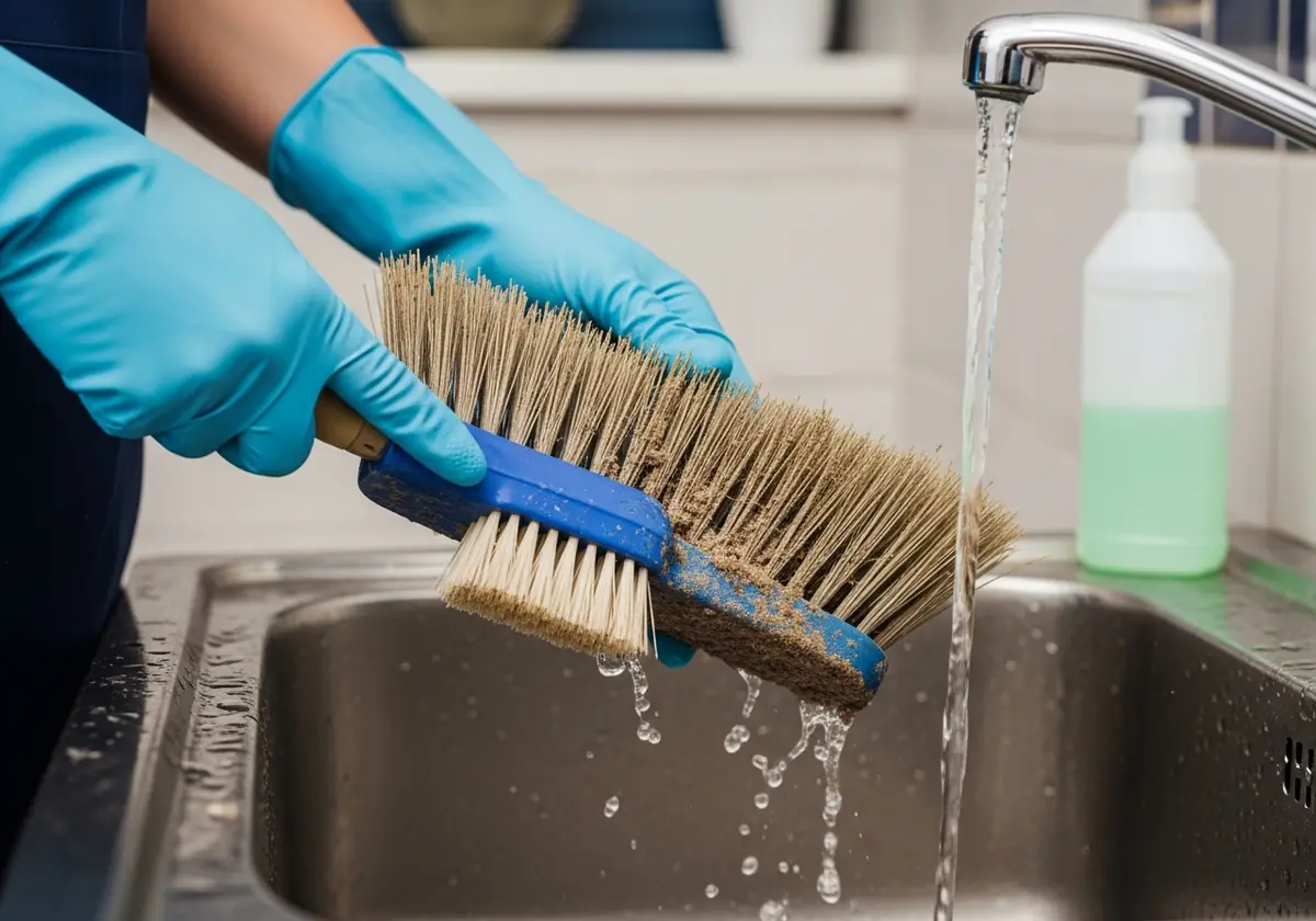 cleaning the broom