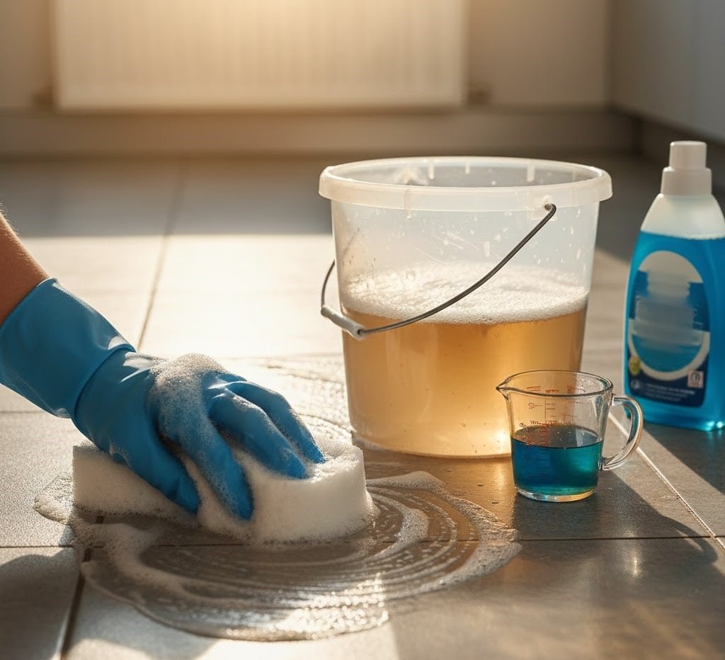 detergent and warm water to clean the floor