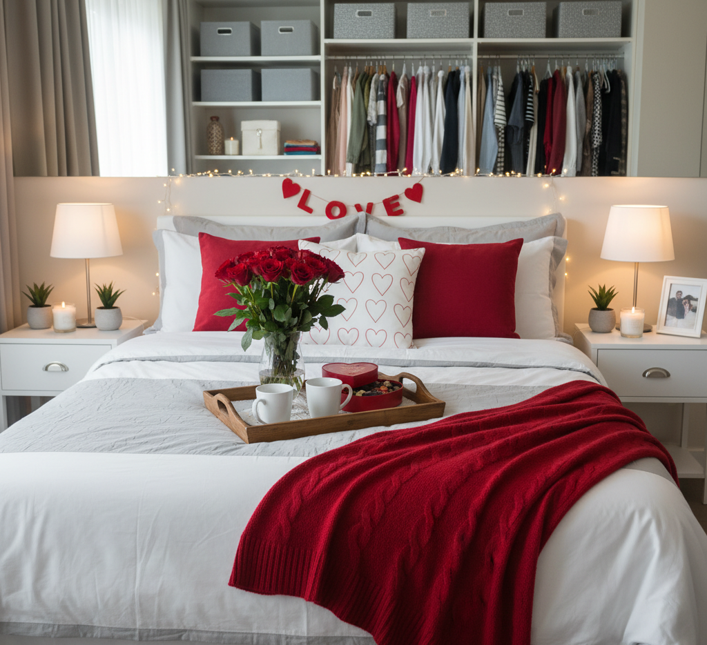 organized bedroom before Valentine's Day