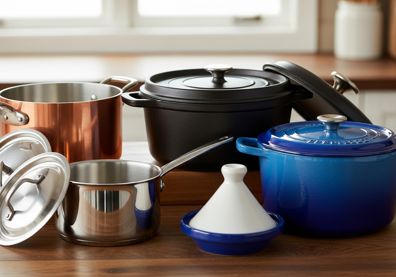 pots of various types, clean and without burnt residue.