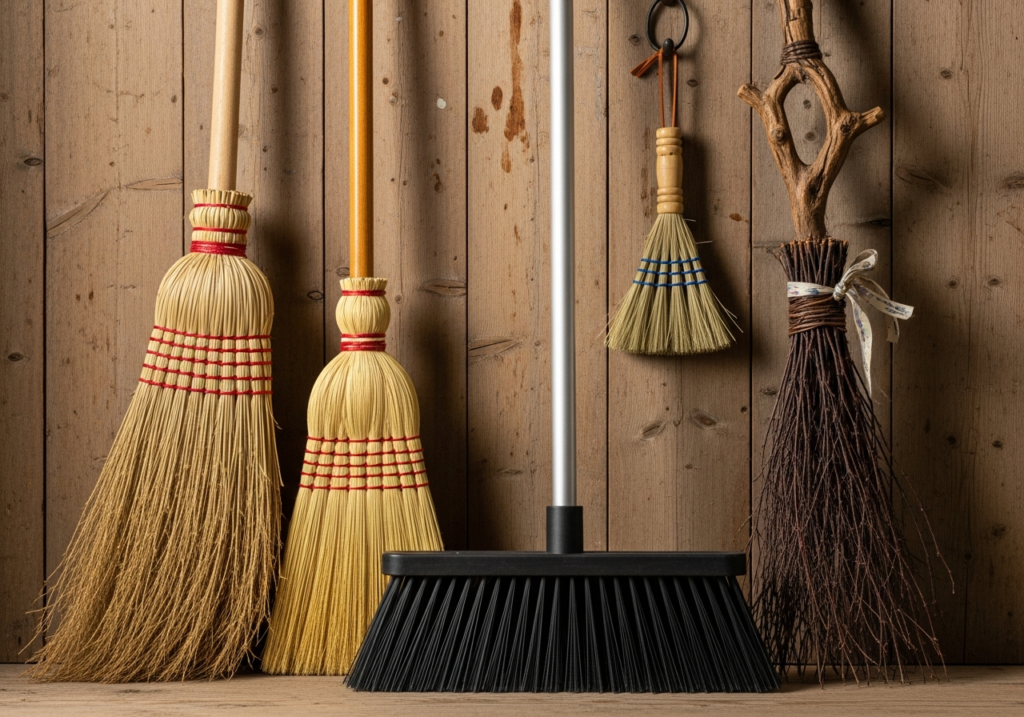 several different brooms