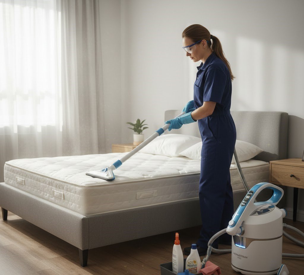 woman preparing to clean the mattress