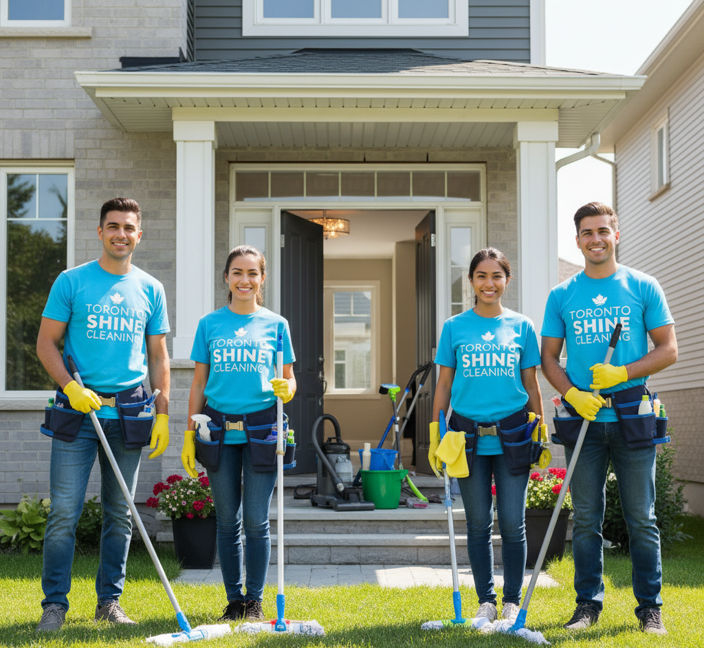 A cleaning crew wearing Toronto Shine Cleaning