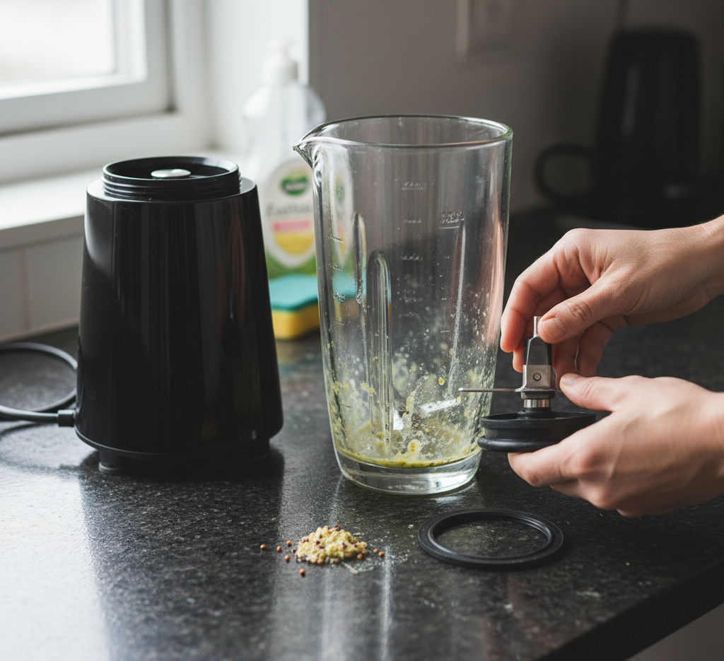 Disassembling the blender for cleaning.