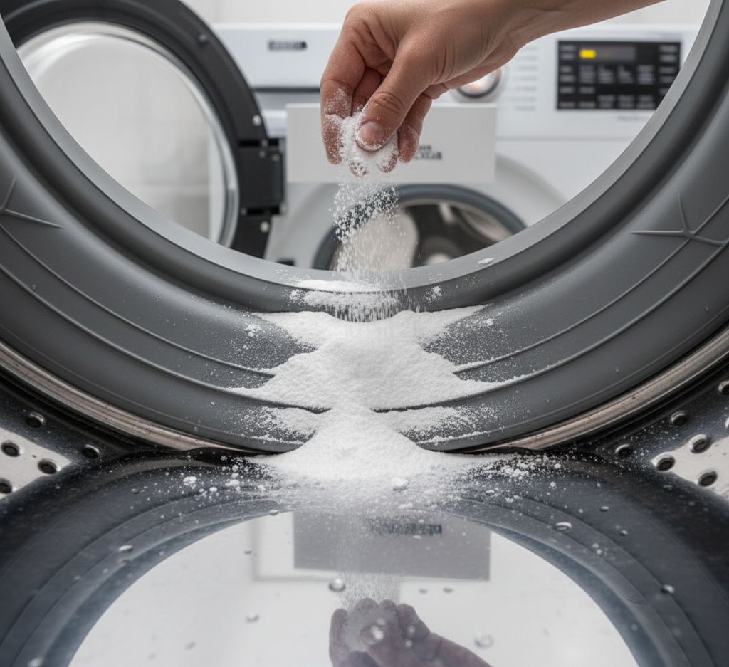 Disinfecting a front-loader washing machine with baking soda.