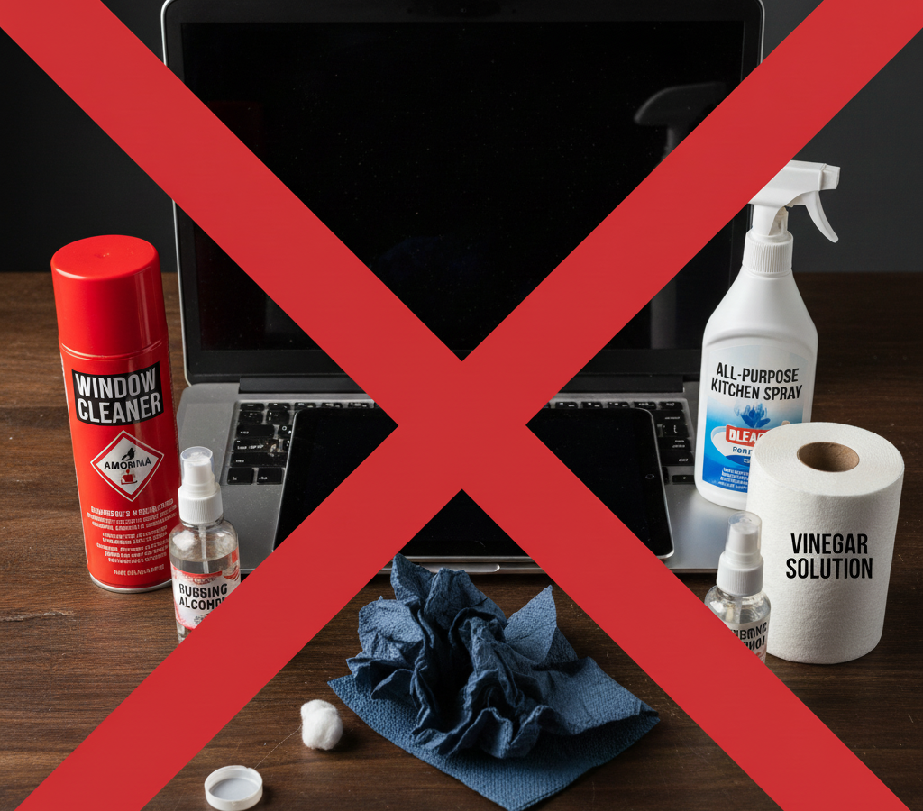 Products that should NOT be used to clean screens.