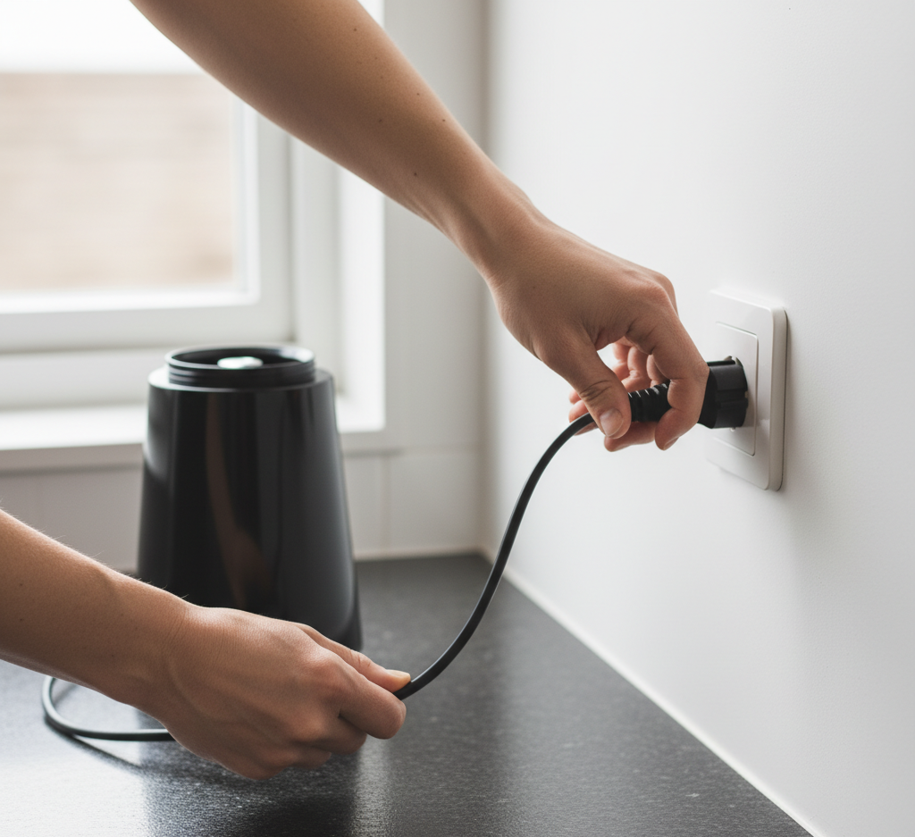 Unplugging the blender from the power outlet before cleaning it.