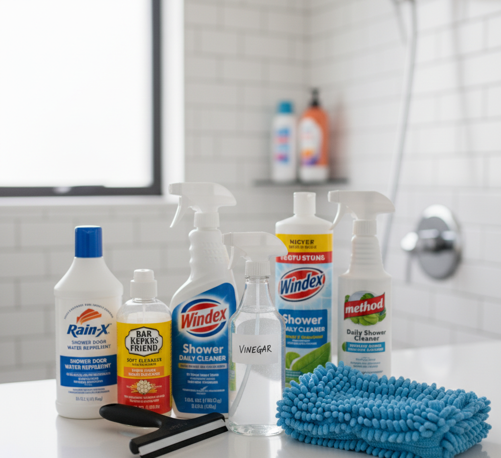 different cleaning products for cleaning shower glass