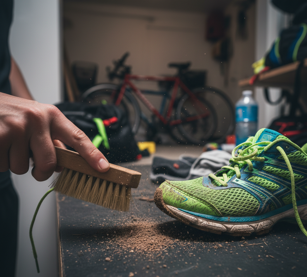 dry brushing on running shoes