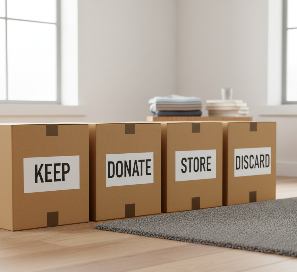 keep, store , donate, or discard.