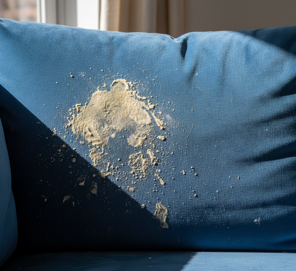 remnants of Sweat, Oils and Creams on sofa