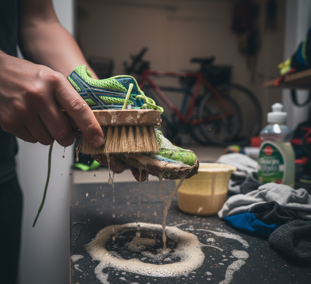 running tennis shoes are clean with fresh water and detergent