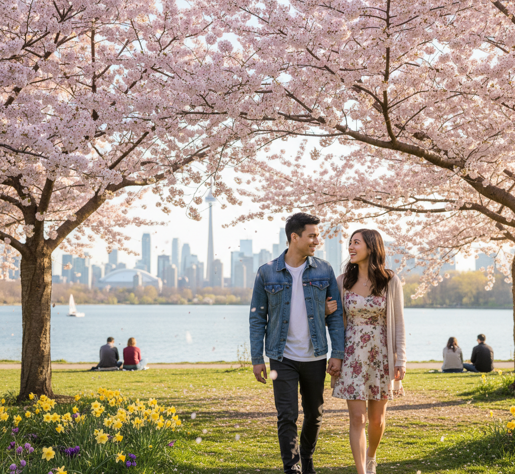 Couple enjoying spring in Toronto