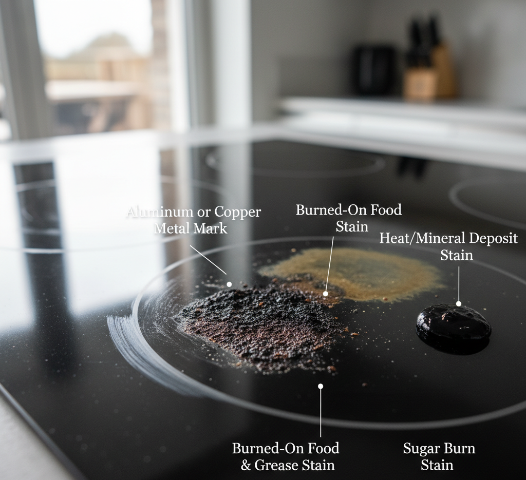 Stains that pans can leave on a glass stovetop