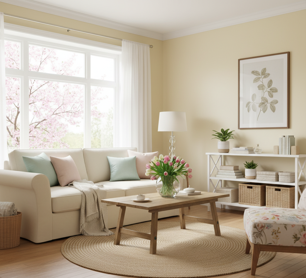 a clean and organized room in the spring