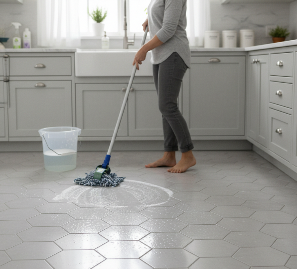mopping the ceramic floor