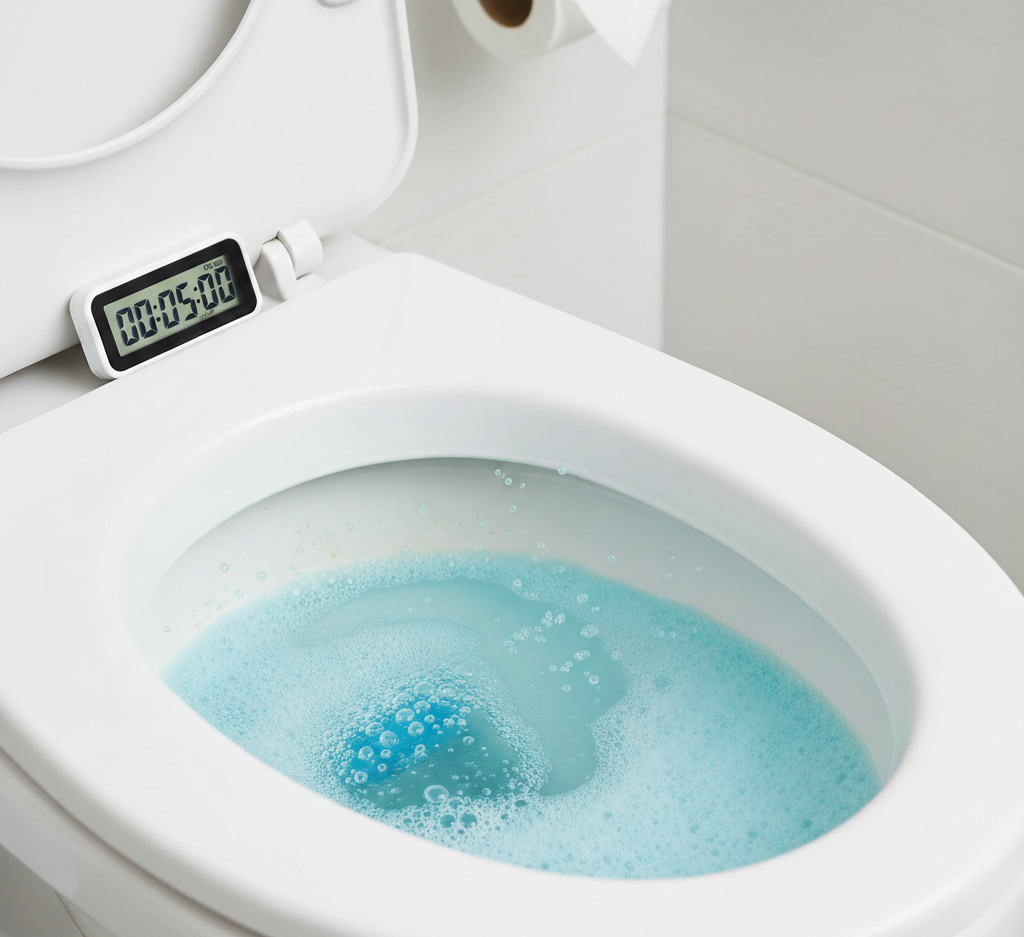 reaction time of an effervescent tablet in the toilet for cleaning.