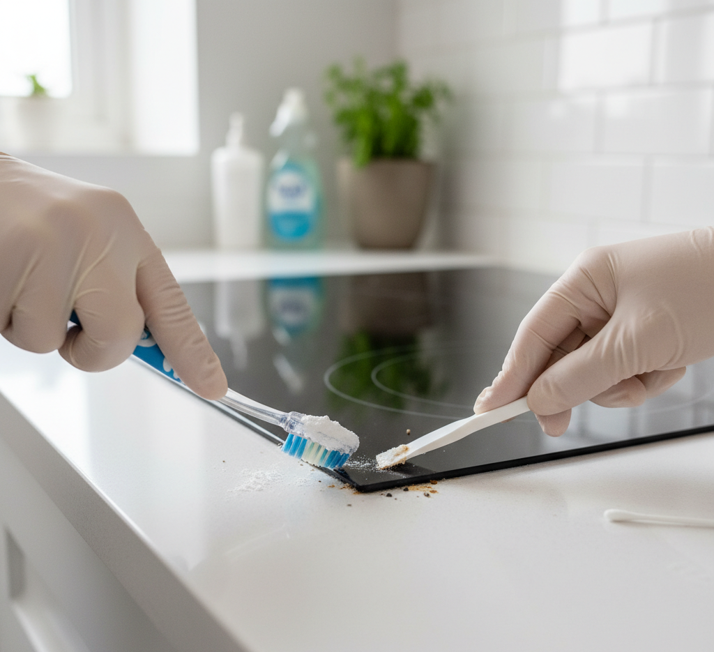 residue around the edges of the cooktop