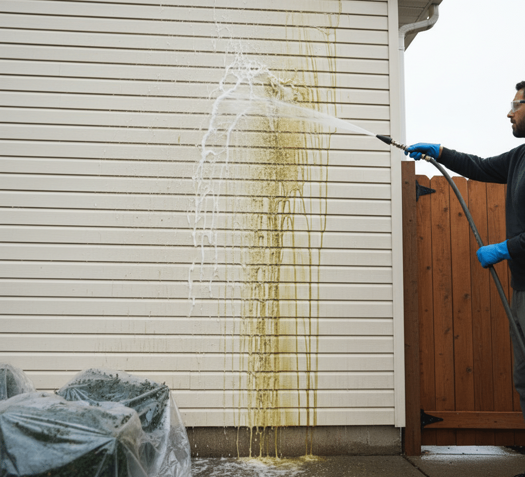 using Stain Remover Powder on the exterior of the house