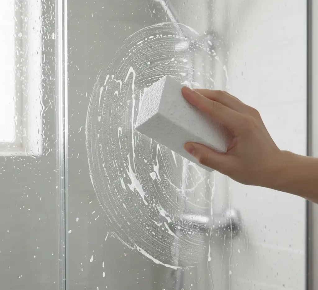 using a magic eraser in a glass shower