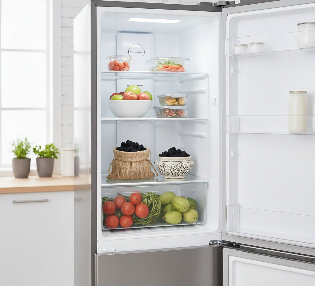 Activated charcoal being used for cleaning refrigerators