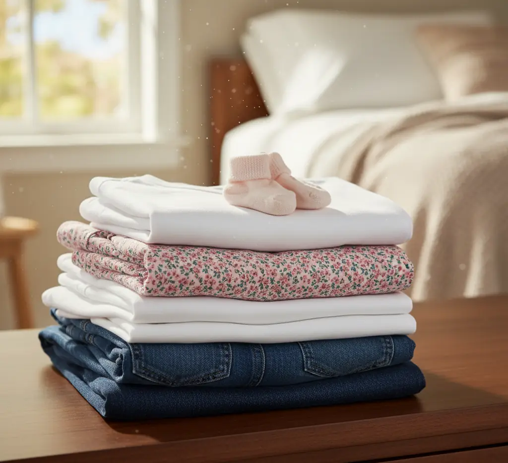 Folded clothes ready to be put away.