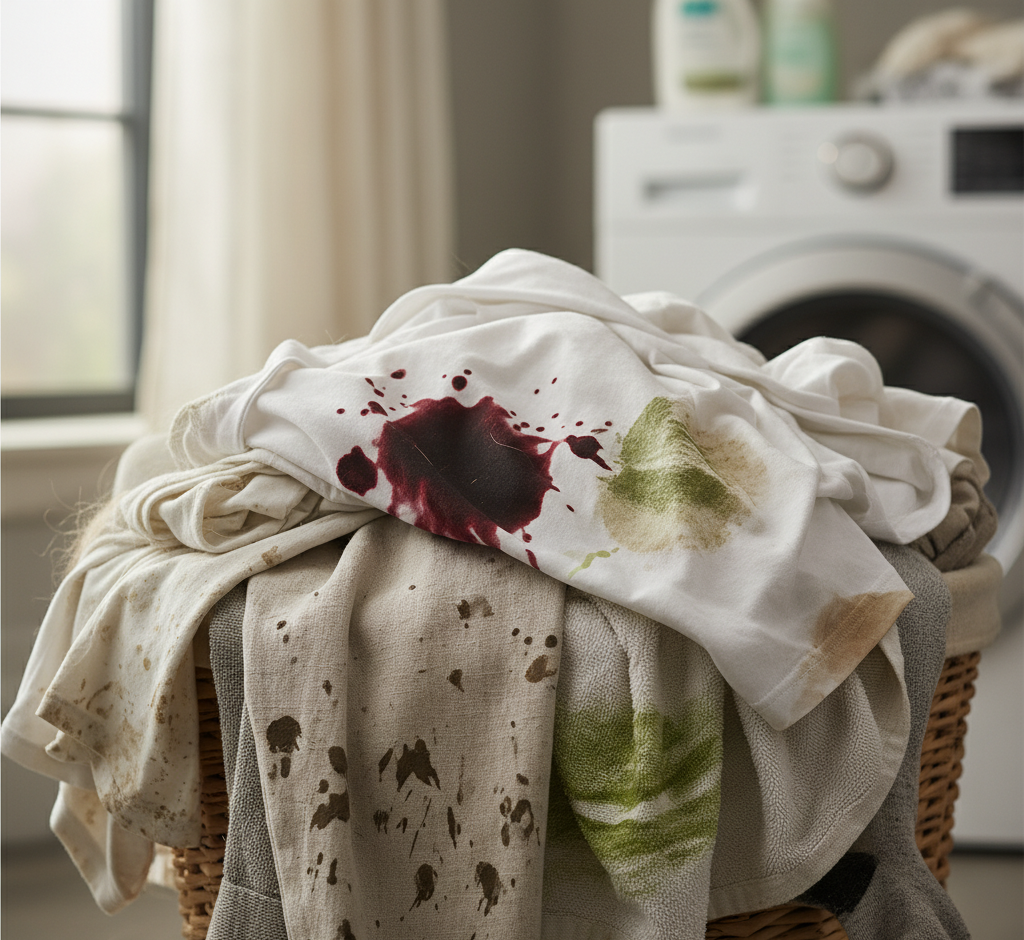 Light-colored, dirty clothes being cleaned with lemon and salt.