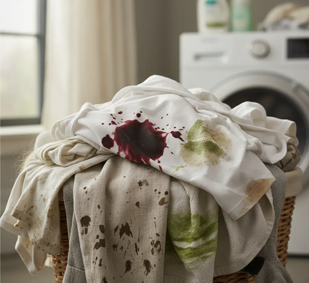 Light-colored, dirty clothes being cleaned with lemon and salt.