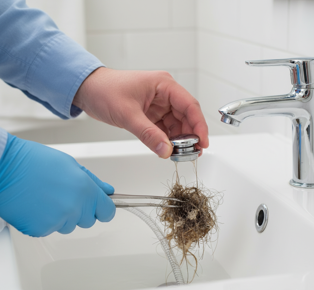Unclogging directly from the bathroom sink drain.