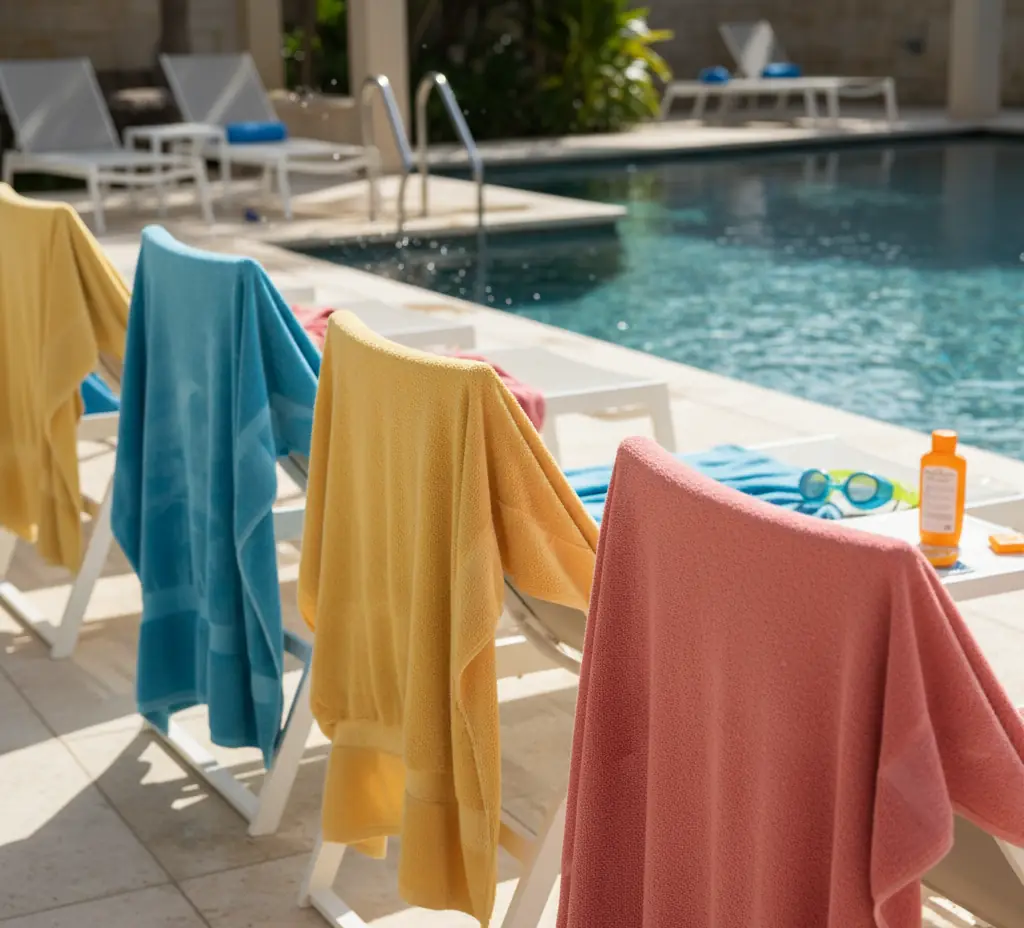 Wet towels due to use in swimming pools