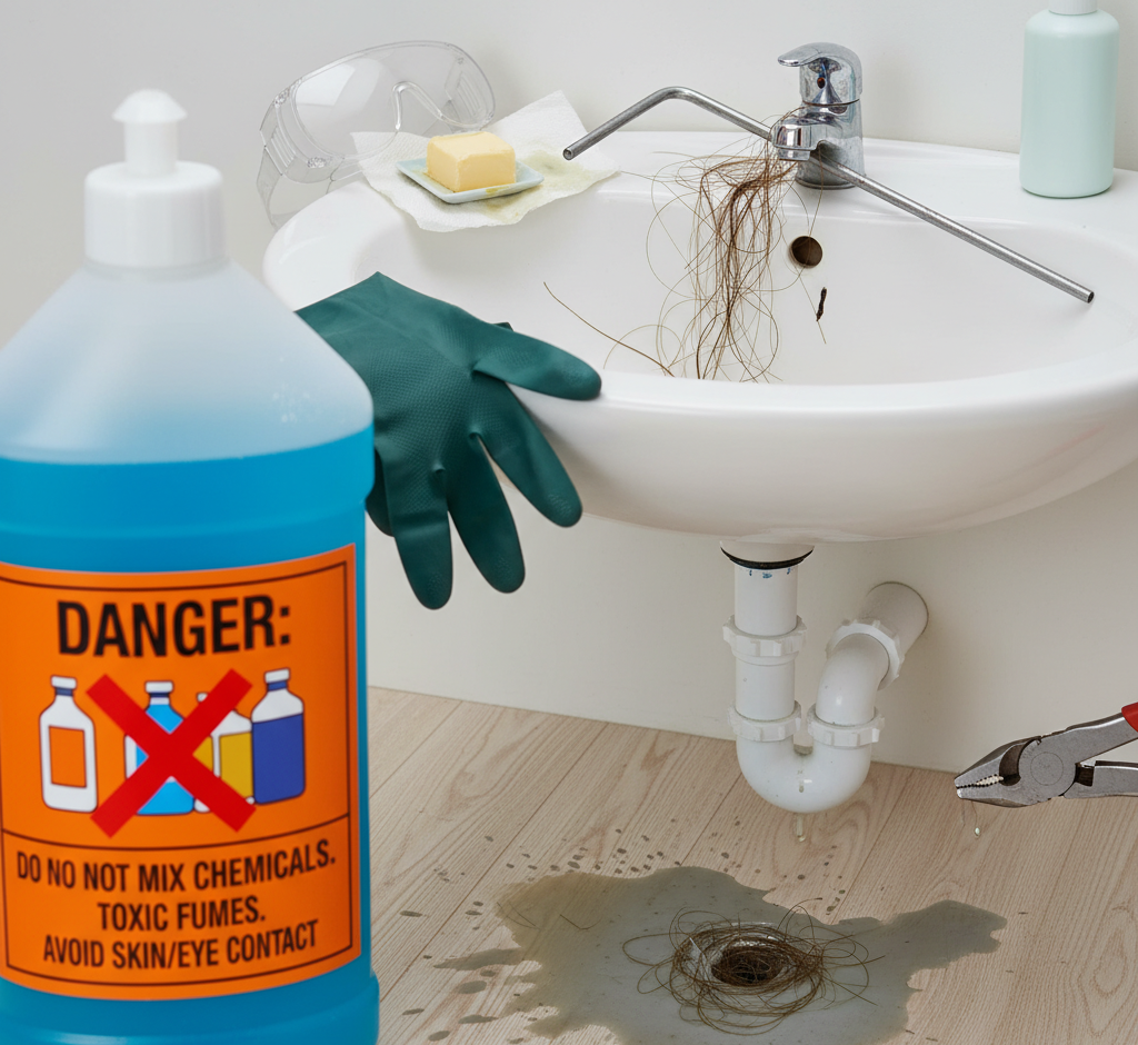 What to avoid when trying to unclog a bathroom sink.