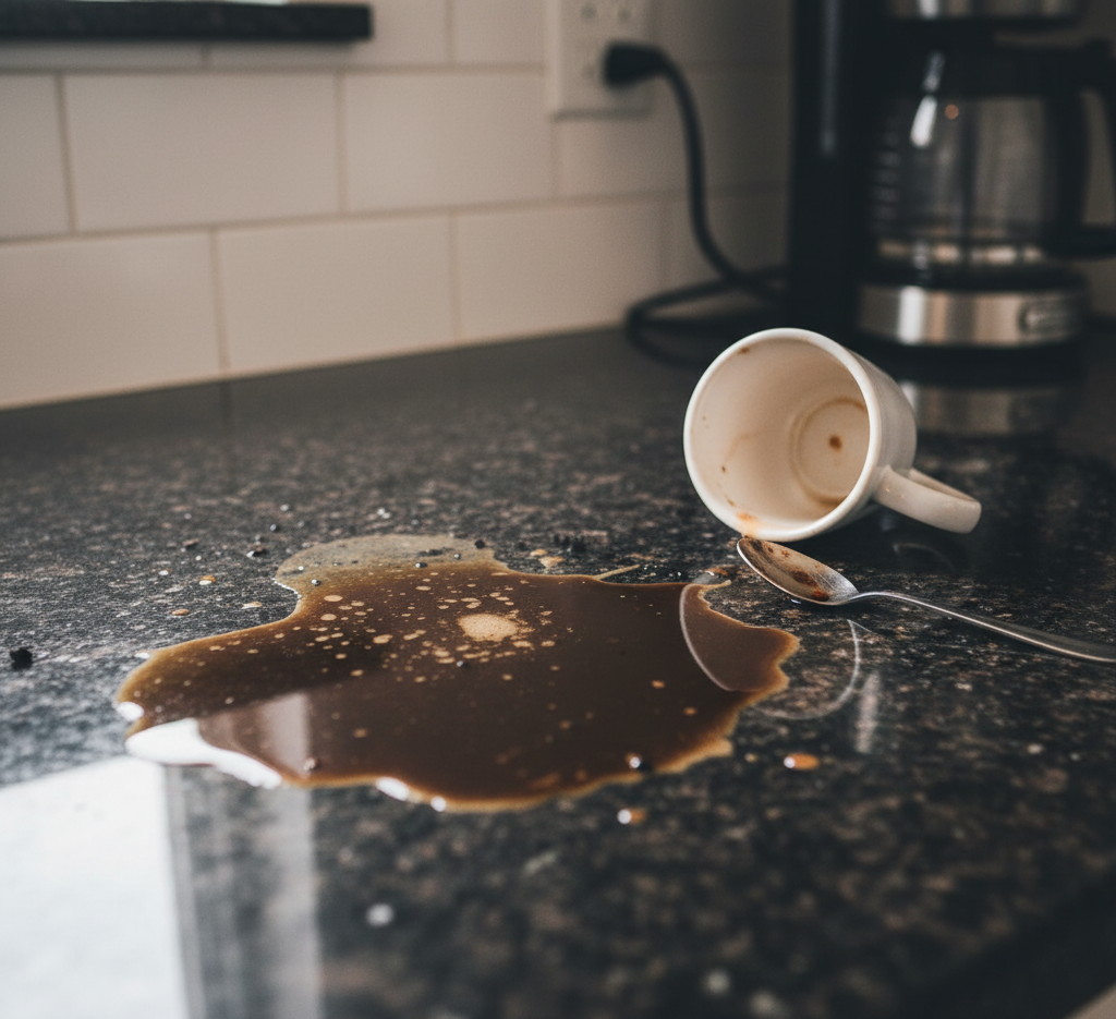 countertop with coffee stain