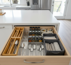 drawer with kitchen organizers