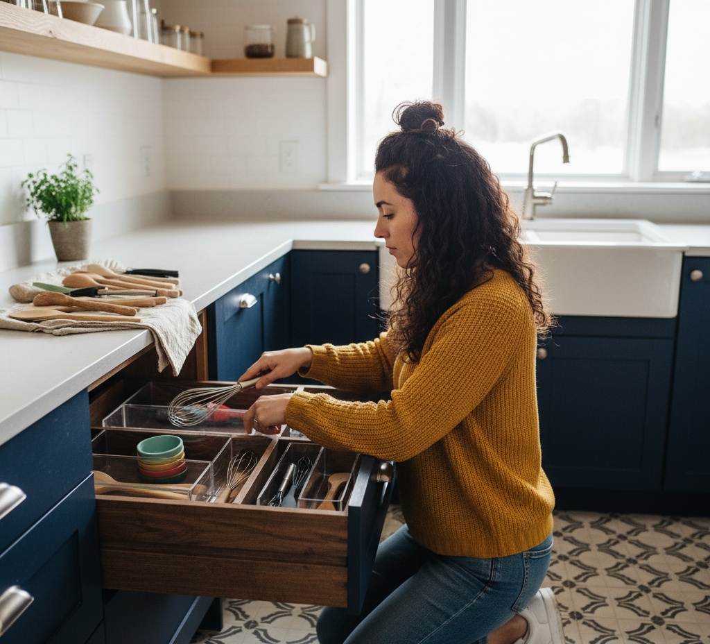 planning where to organize each kitchen utensil