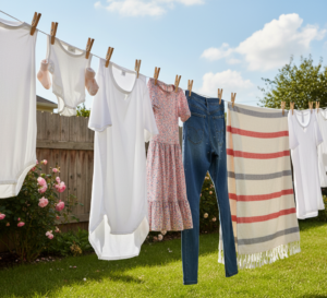several clothes hanging on the clothesline