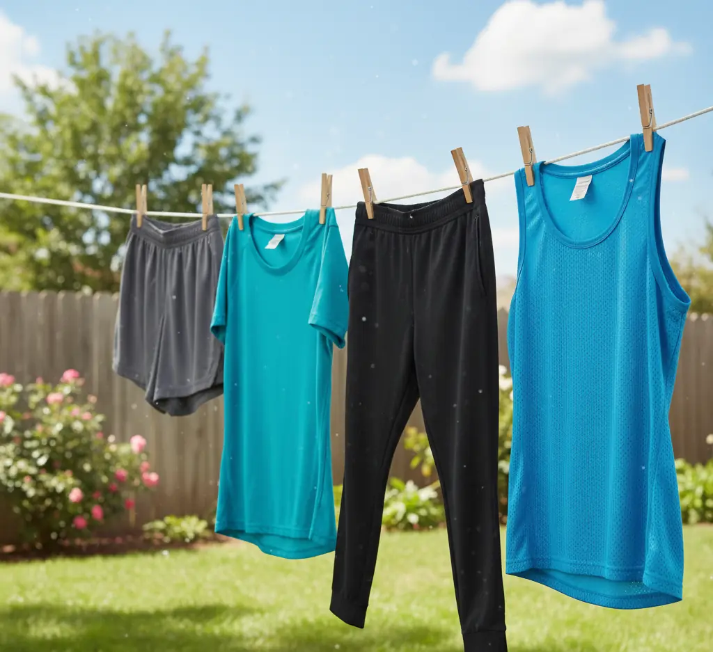 sports clothes hanging on the clothesline air dry