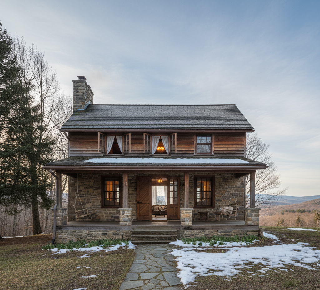 the cottange house with doors and windows open for natural ventilation