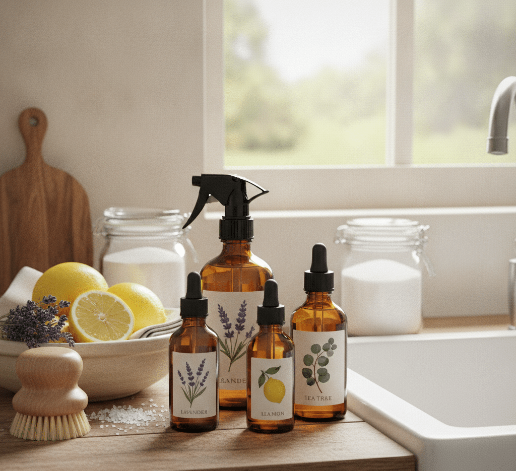 Daily cleaning routine with essential oils