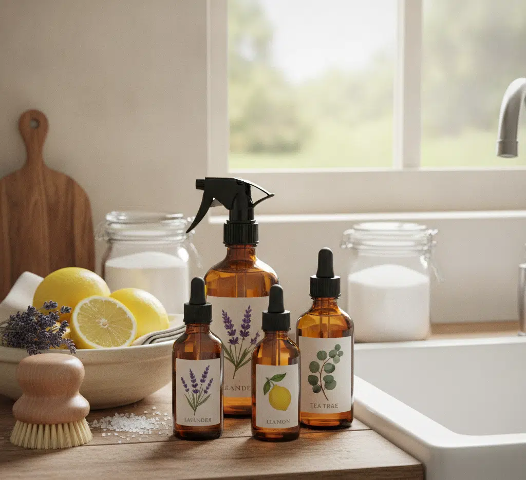 Daily cleaning routine with essential oils
